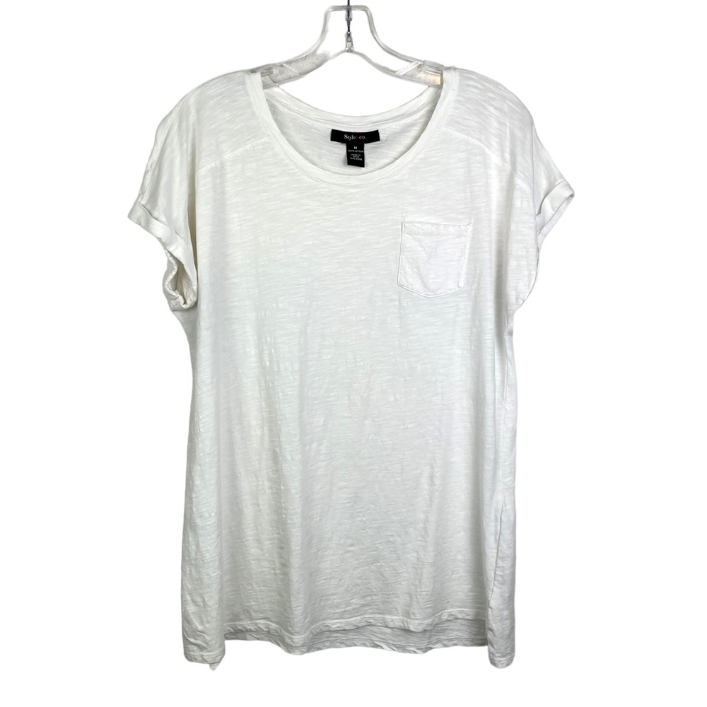 Style & Co White Short Sleeve Oversized Medium Top